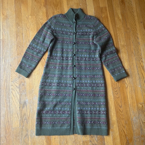Ralph Lauren Sweaters - Ralph Lauren Olive Patterned lambswool long cardigan sweater coat